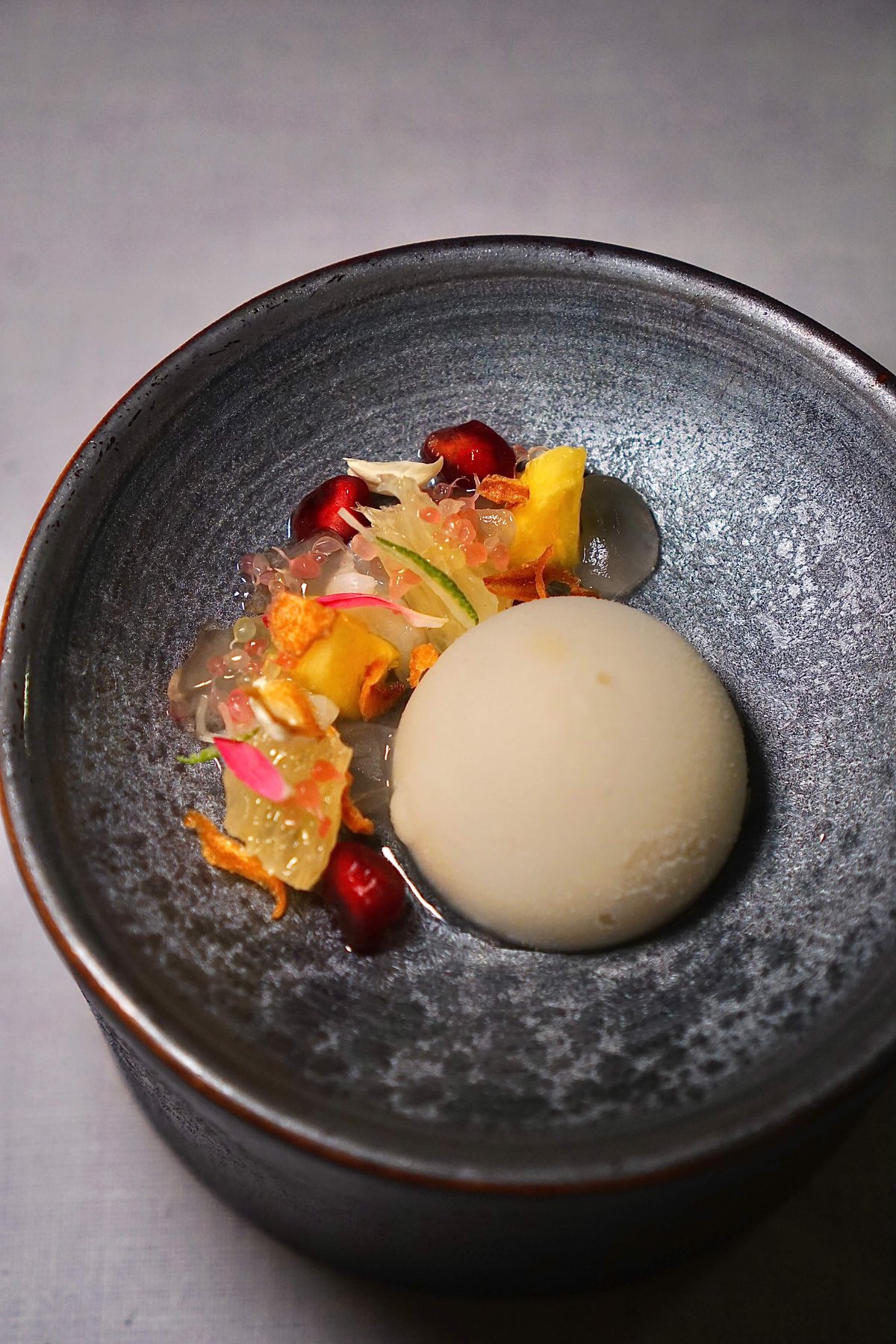 Petit four and dessert from the Monsoon Season Tasting Menu